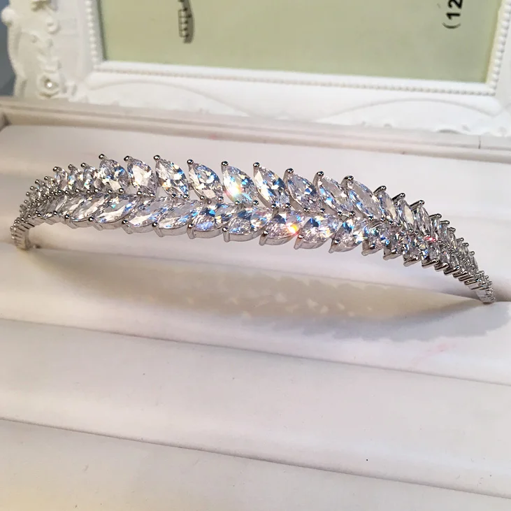 Свадебная Тиара для подружки невесты с листьями из фианита девушек белым