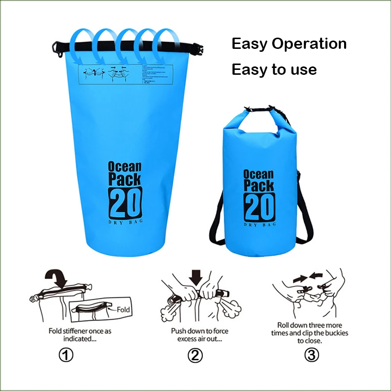 PVC Waterproof Dry Bag Diving Compression Storage Man Women Waterproof Swimming Rafting Trekking Bag PVC500D 15L 20L 30L