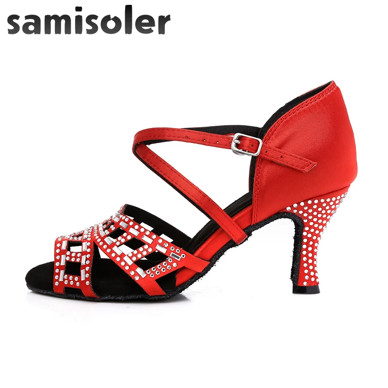 Samisoler/атласная Обувь для бальных танцев женские вечерние туфли черного цвета