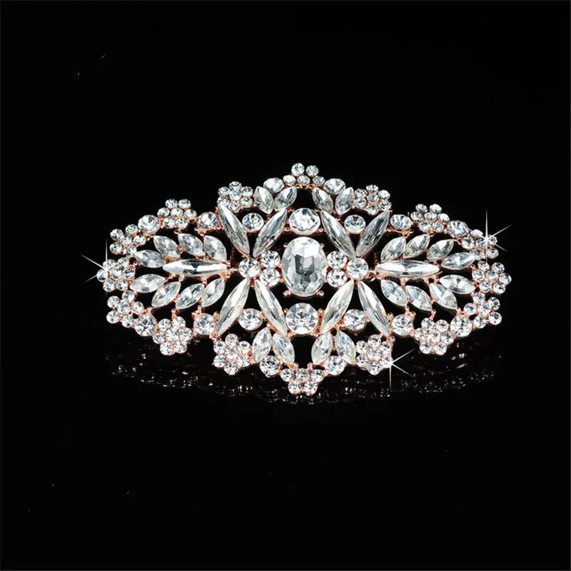 Romantic Full Rhinestone Petals Bride Hair Comb Rose Gold Pin Sticks Headpiece Wedding Accessories Jewelry MY788 | Украшения и
