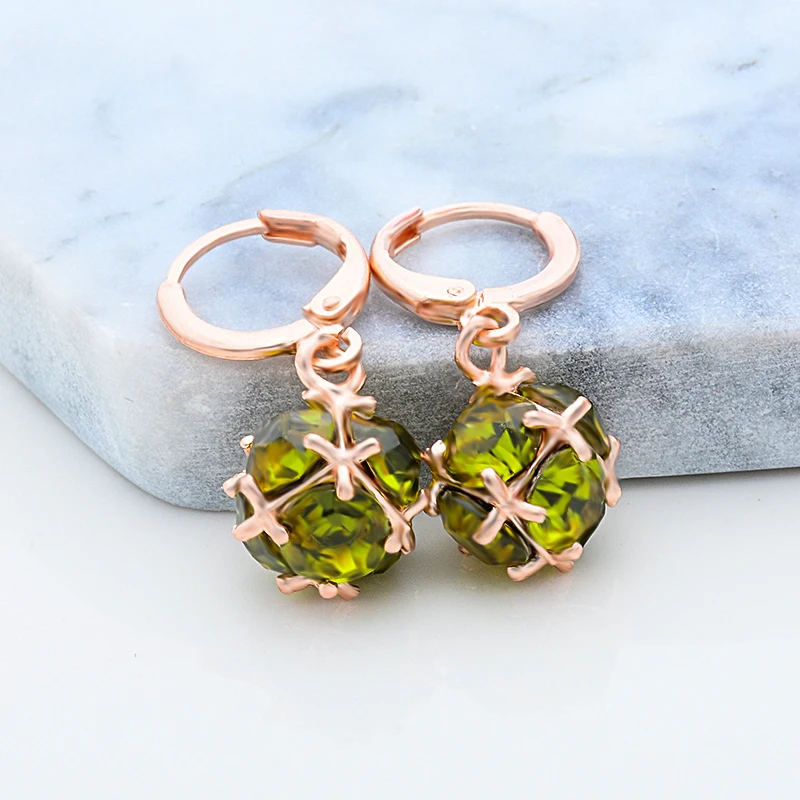 Серьги подвески SHUANGR золотистые с кристаллами 4 цвета|pink green|green dropred earings jewelry |