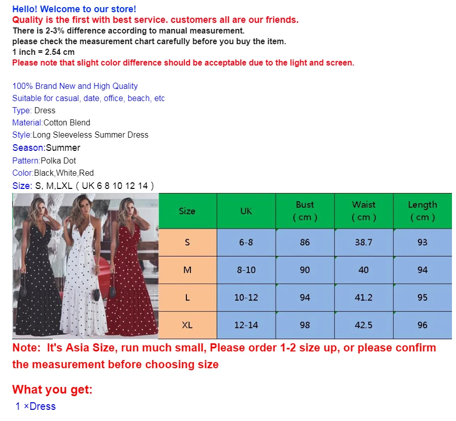 Женские вечерние платья в горошек черные красные или белые макси без рукавов с
