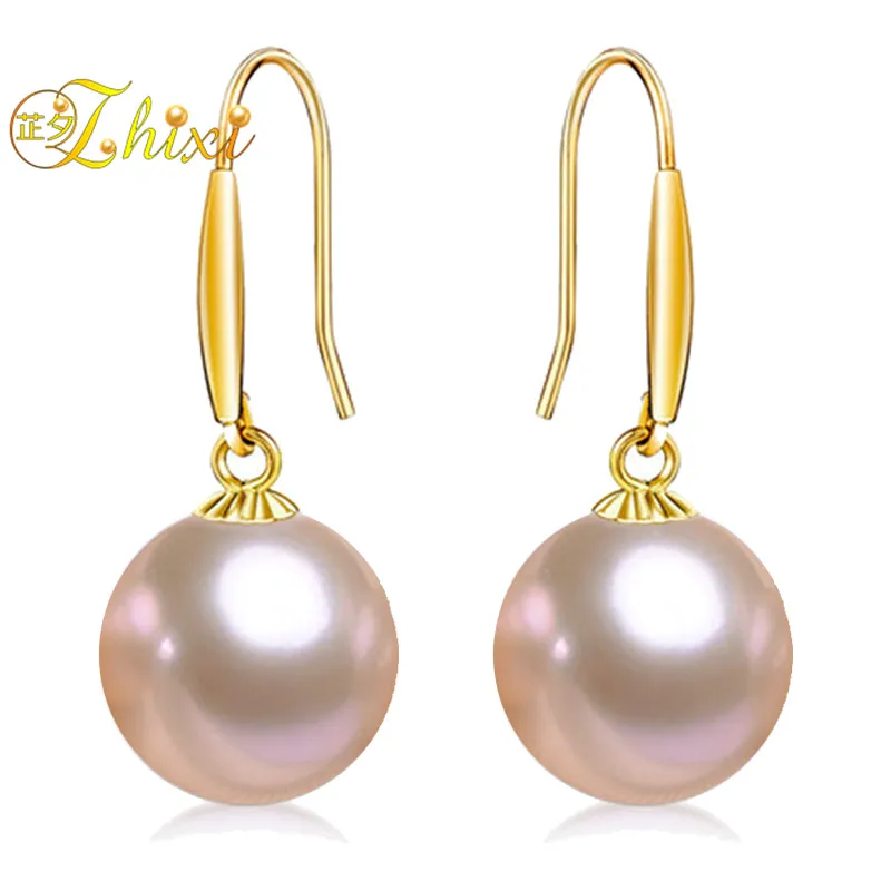 Женские золотые серьги ZHIXI круглые из натурального пресноводного жемчуга 18 К 8-9