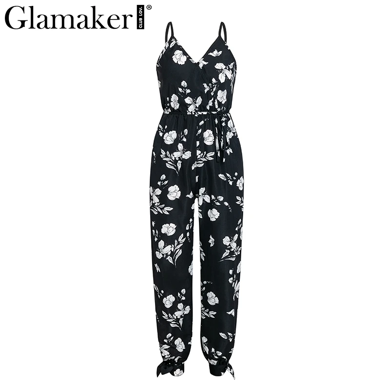 Женский комбинезон с цветочным принтом Glamaker длинный без рукавов треугольным