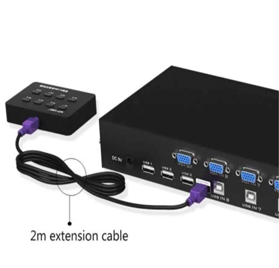 MT-VIKI 8 Port Smart KVM Switch Manual Key Press VGA USB Wired Remote Extension Switcher 1U Console with Original Cable 801UK-L |