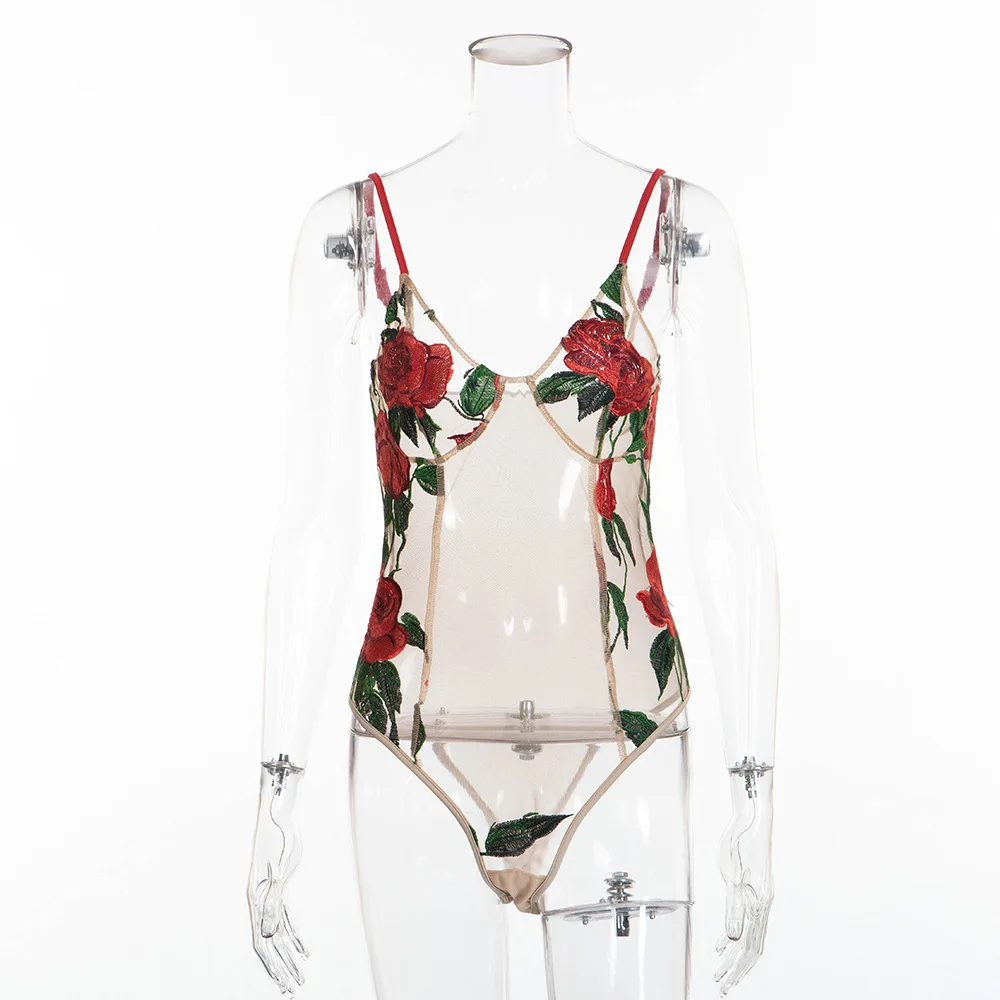 Новинка хит 2019 Модный классический комбинезон с вышивкой в виде розы сеткой