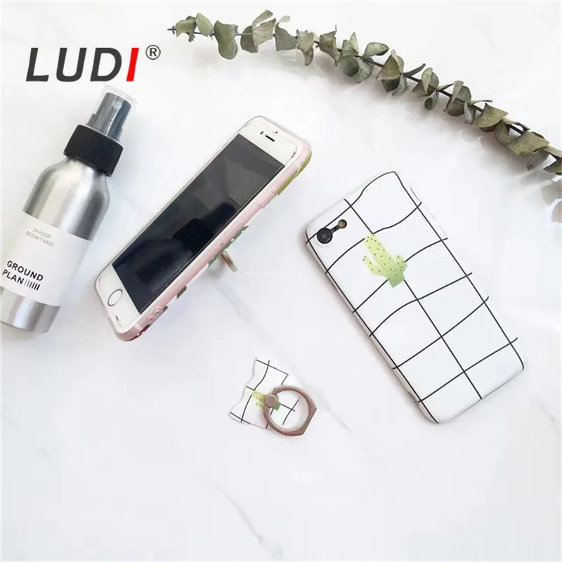 Чехол LUDI с изображением кактуса в сетку для iPhone X 8 7 7plus подставкой виде