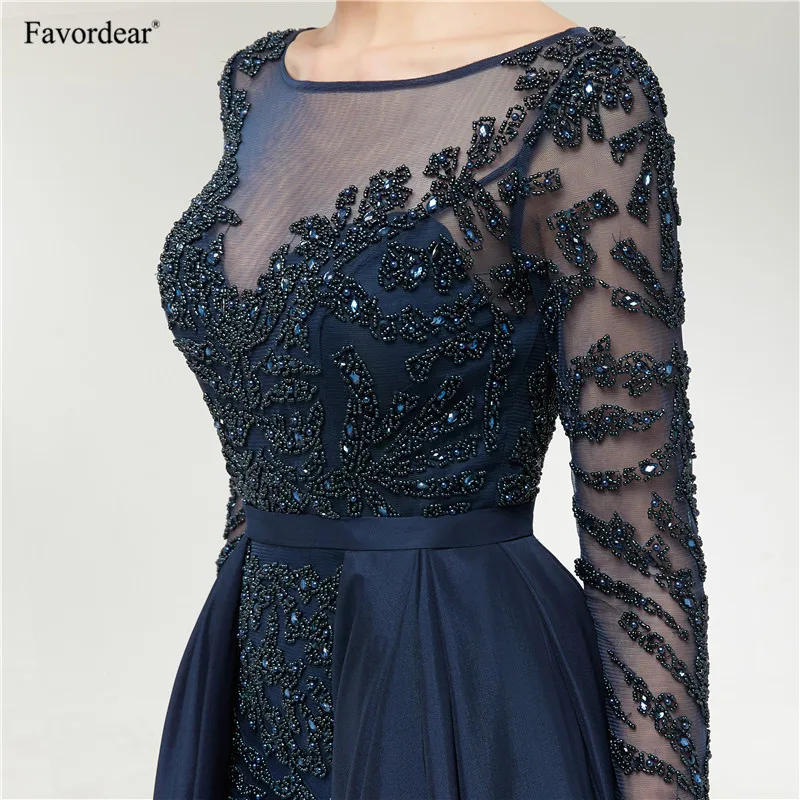 

Favordear 2018 New Arrival Navy Blue Long Sleeve Huge Beading Muslim Evening Gowns Elegant Evening Dresses Hot Sale