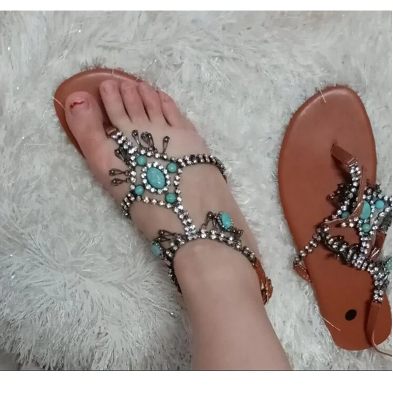 Sandalias mujer Женские богемные плоские сандалии женская обувь с прямым валиковым швом