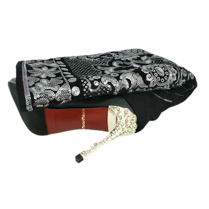 MoonMeek/Сапоги до колена женские зимние сапоги из натуральной кожи с вышивкой