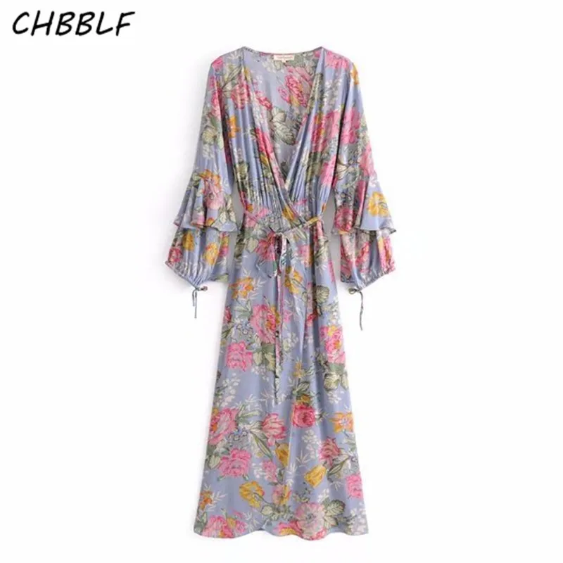 

Женское винтажное платье с цветочным принтом, V-образным вырезом