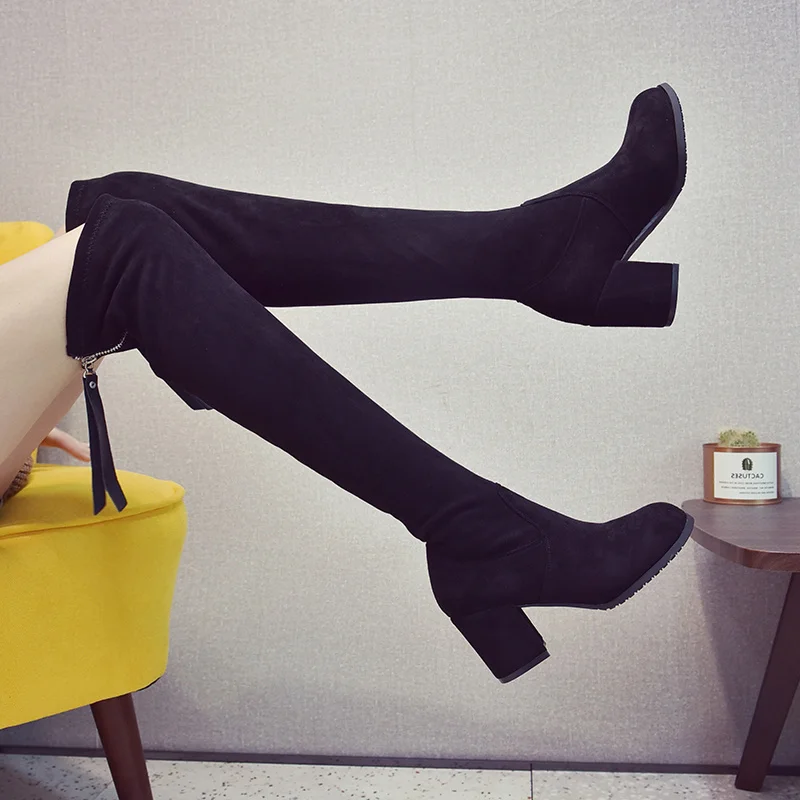 Сапоги женские зимние теплые сапоги выше колена из бархата классические