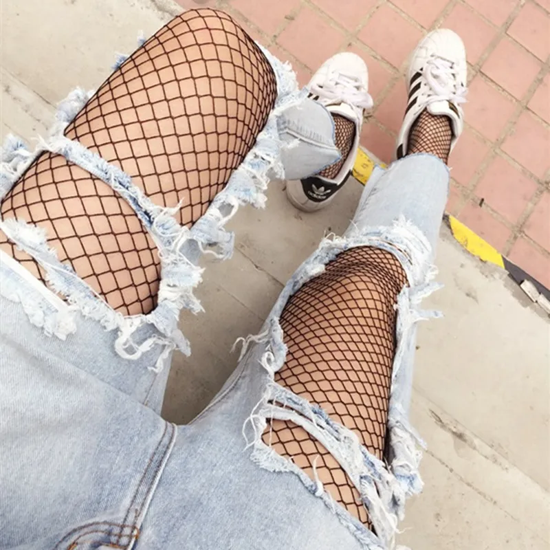 Новые модные сетчатые колготки в клетку наличии женские пикантные тонкие чулки