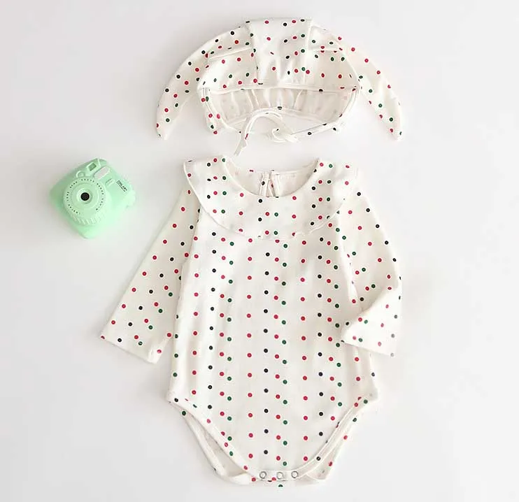 B93H09 White Коллекция года, весенний Детский комбинезон для новорожденных из 2 предметов+ шапочка, хлопковый комбинезон с длинными рукавами, игровой костюм для маленьких девочек, модная одежда для маленьких девочек - Цвет: B93H09 White