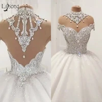 luxury dubai empire wedding dresses 2019 crystal beaded puffy bridal gowns vintage see thru back wedding gowns robe de mariee