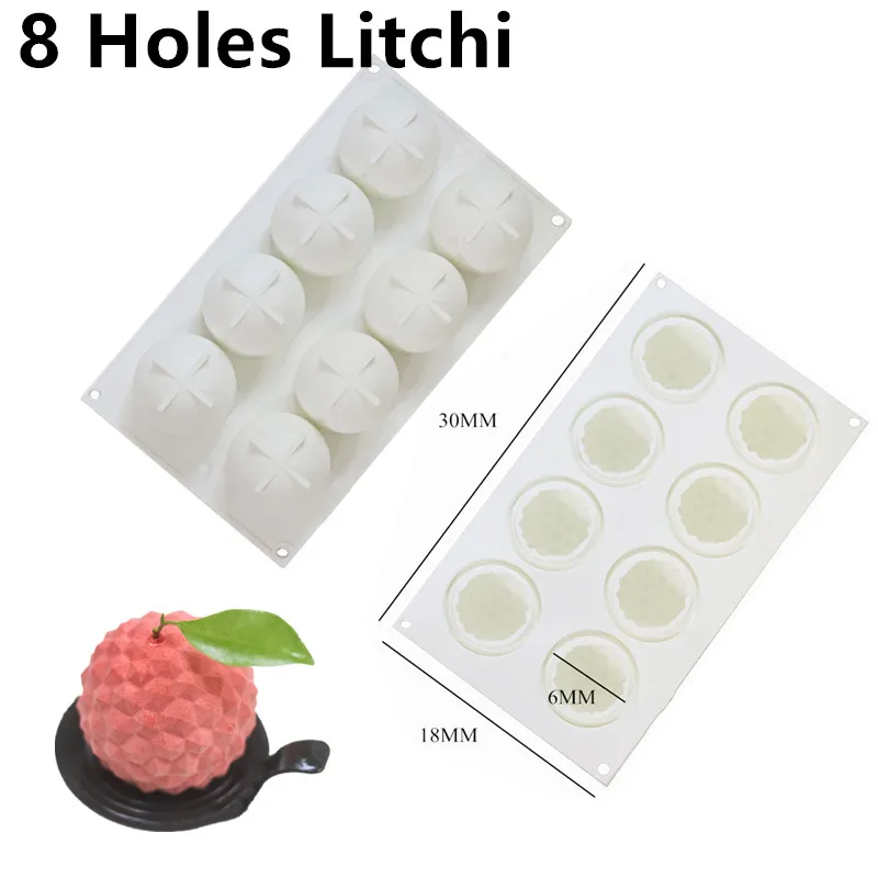 8 Holes Litchi SHENHONG холодный Летний Фруктовый Торт Форма для выпечки французский десерт художественный мусс силиконовые 3D формы для выпечки кондитерские изделия для дома вечерние свадебные - Цвет: 8 Holes Litchi