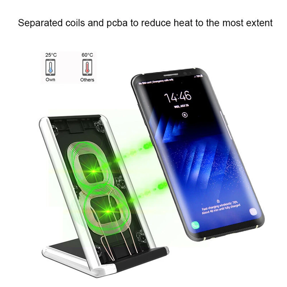 Светодиодная быстрая Беспроводная зарядная подставка QI док станция для IPhone X XR XS