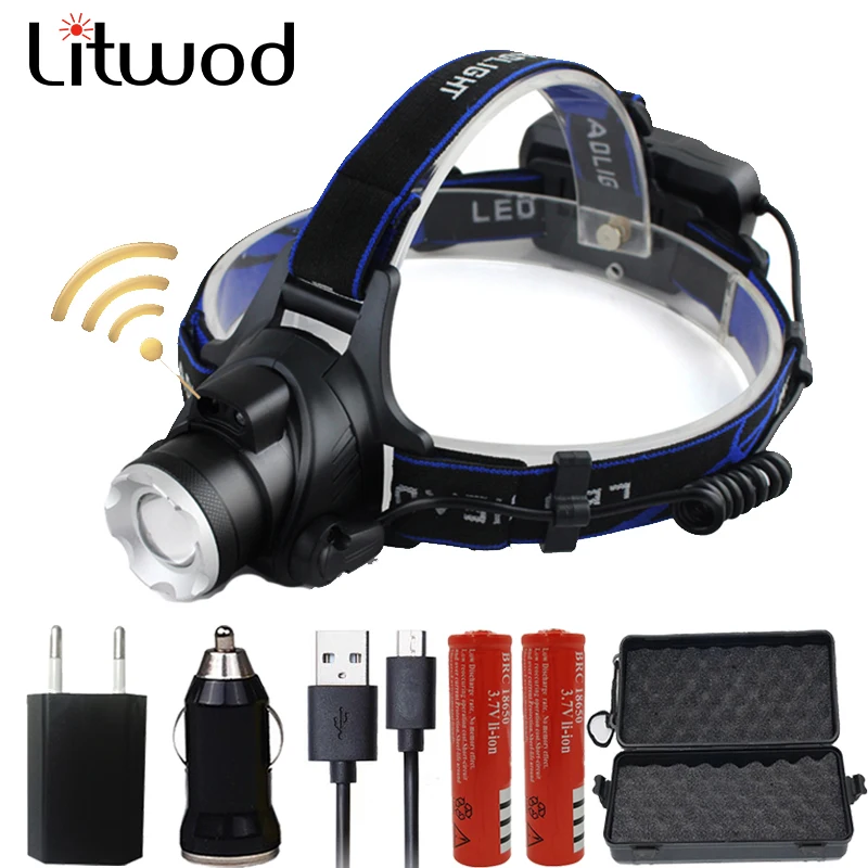 Индукционный светодиодный налобный фонарь Litwod Z20 алюминиевый XM L T6 с увеличением