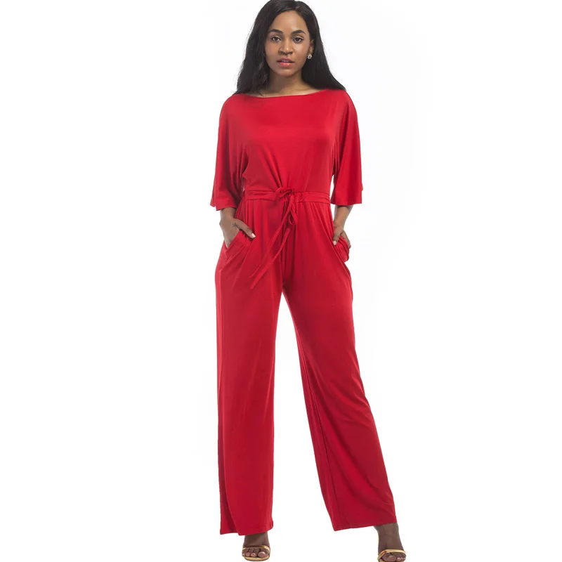Женский свободный комбинезон с полурукавами на шнурках длинные штаны большого