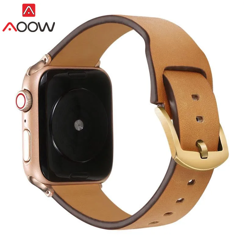 Ремешок для часов из натуральной кожи для Apple Watch 38 мм 42 мм 40 мм 44 мм Золотой браслет ремешок Карлос Корреа аксессуары для iwatch 1 2 3 4 - Цвет ремешка: Brown