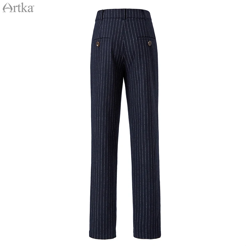 ARTKA 2019 New Autumn Winter Women Pant Retro Striped Thicken Woolen Trousers Embroidered Casual Trousers Harem Pants KA10284D