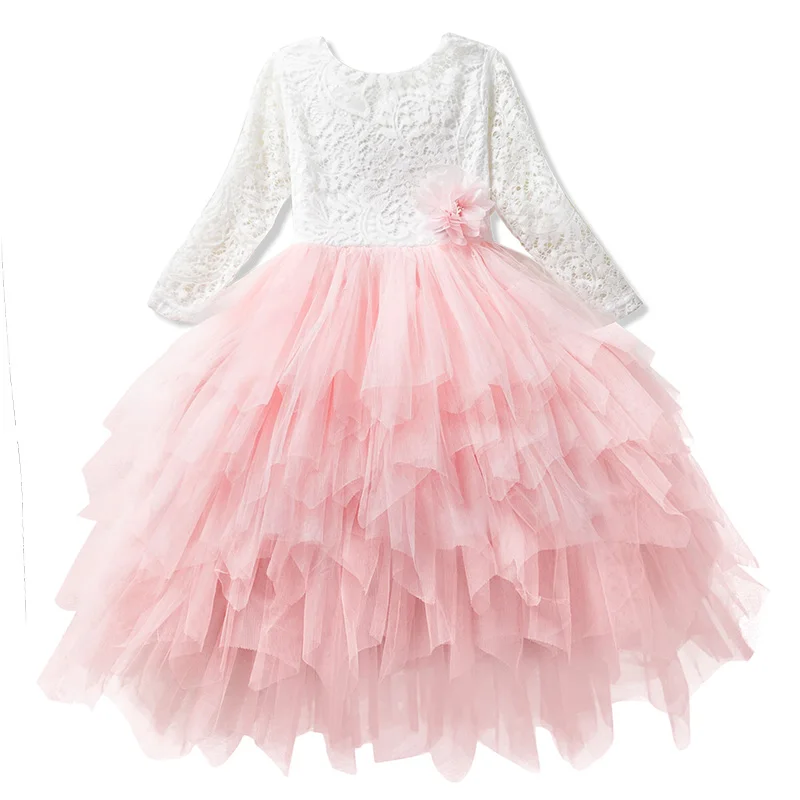 Summer Layered Long Sleeve Party Prom Costume Girl Pageant Dancing Frocks Children Graduation Clothes Infant Girls Ball Gowns | Детская