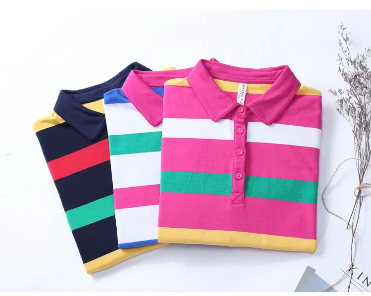 Женская хлопковая рубашка поло в полоску с отложным воротником|women polo shirt|shirt womenpolo