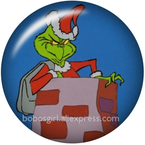 Как grinch палантин Рождественская стеклянная ваза кнопка оснастки DIY Ювелирные изделия круглые фото Кабошоны с плоской обратной стороной DA1162 - Окраска металла: A5964