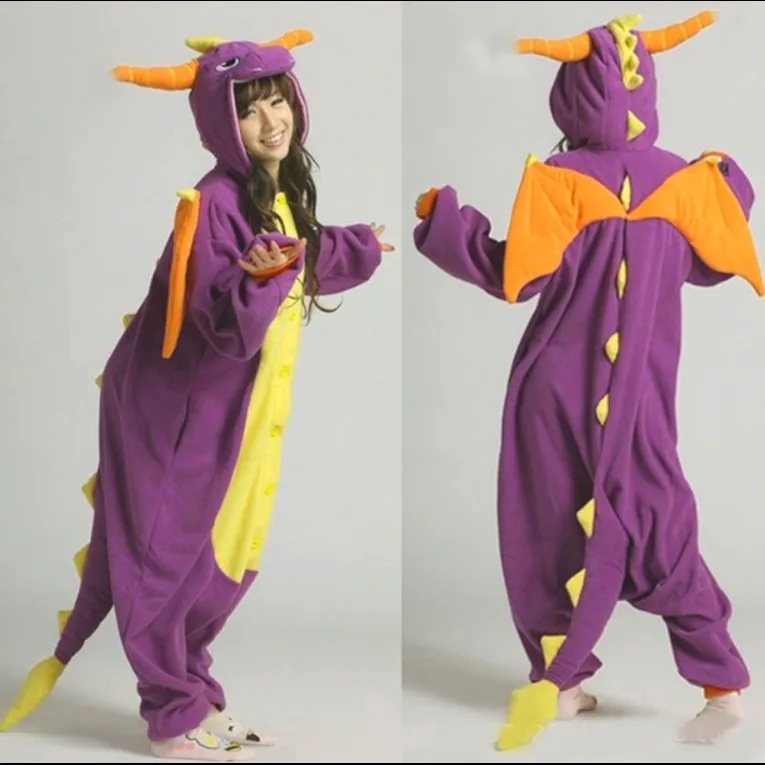 Мода взрослых пижамы Японии аниме Фиолетовый Spyro Дракон милые фланель животных