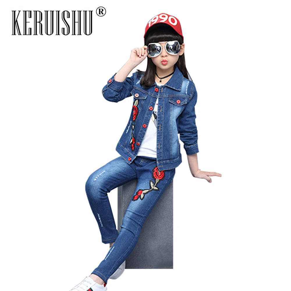 KeRuiShu/комплект из 2 предметов Осенний детский джинсовый костюм Повседневный для