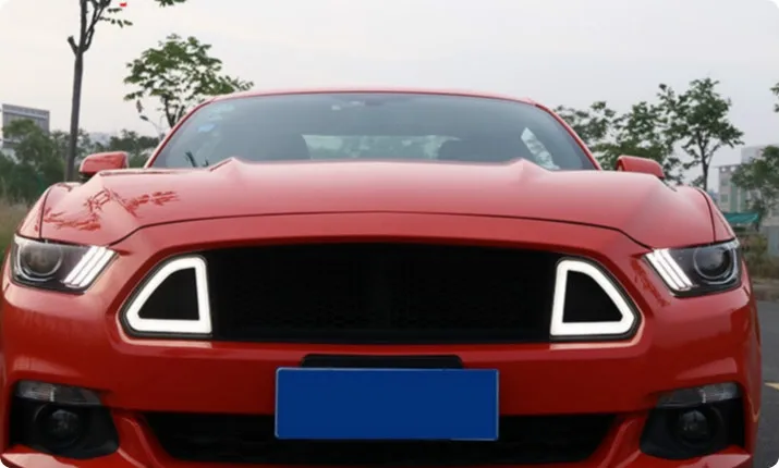 Автомобильная гоночная решетка для Ford Mustang Grill- Черная решетка радиатора передний капот бампер модифицированный RTR светодиодный белый светильник