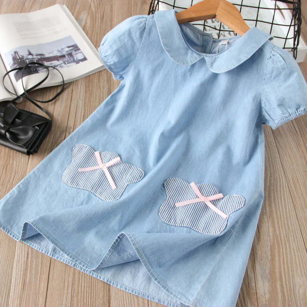 ACE LOVE с коротким рукавом аппликации/платье отложным воротником новая одежда для