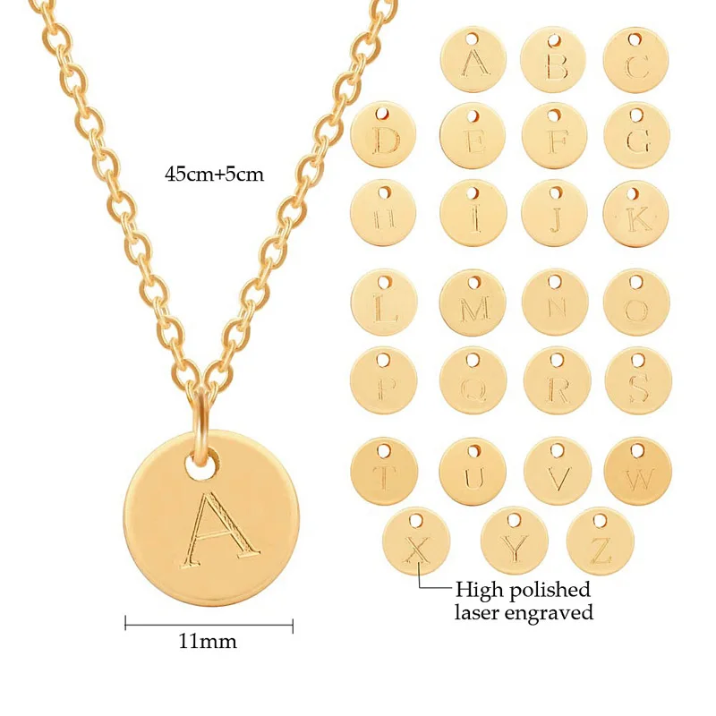 Модное ожерелье с 26 буквами золотистого и серебряного цвета DIY диском колье