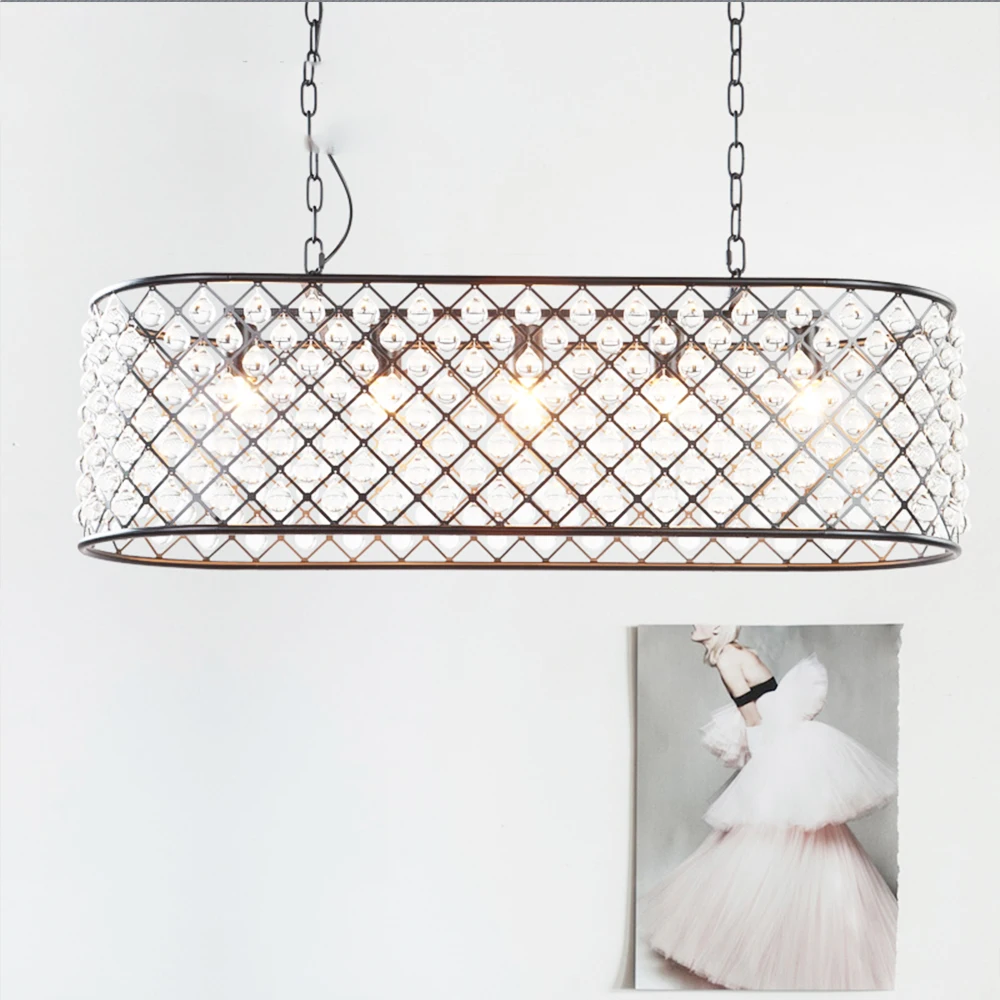 Современный винтажный промышленный дизайн E27 черный железный K9 кристалл