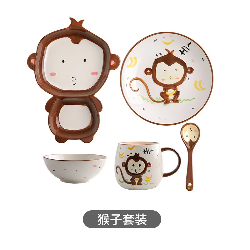 monkey Новые детские 5 шт милые керамические Мультяшные животные Медведь Кролик Форма тарелка для кормления фрукты тарелки для закуски Дети Детская посуда - Цвет: monkey