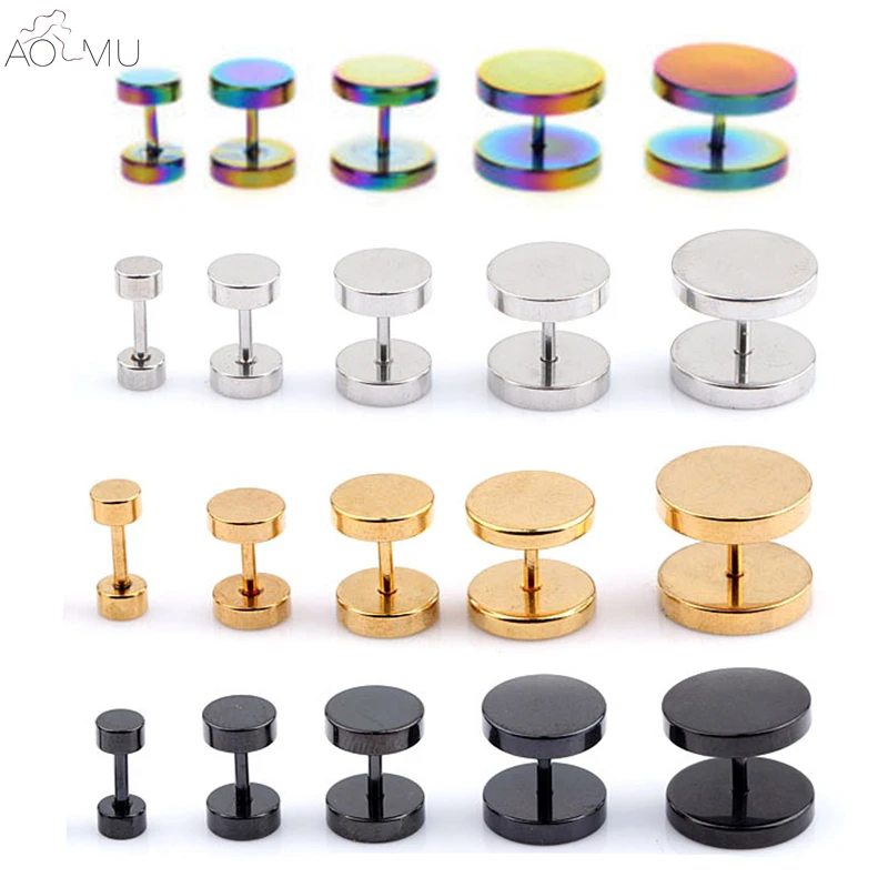 AOMU Stainless Steel Fake Cheater Illusion Screw Ear Plug Flesh Tunnel Tapers Earrings Ear Stretch Expander 18 Gauge 6-14mm