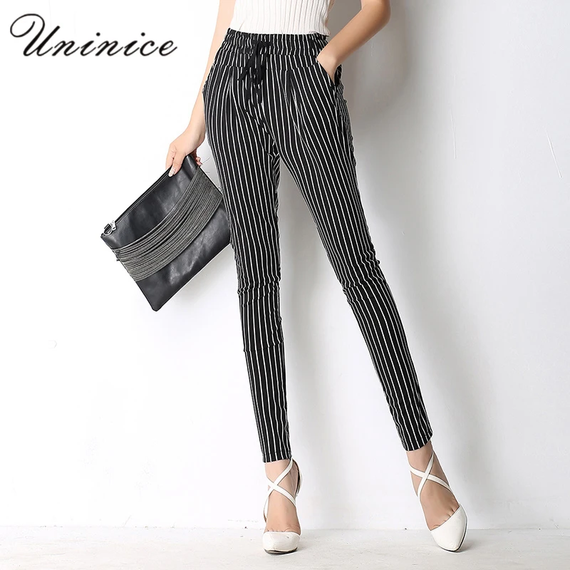 UNINICE Stripe Bottoms Women Harem Pants Casual Capri Women's Clothing Elastic Waist Summer OL Angle-Length Trouser Pant Brand | Женская
