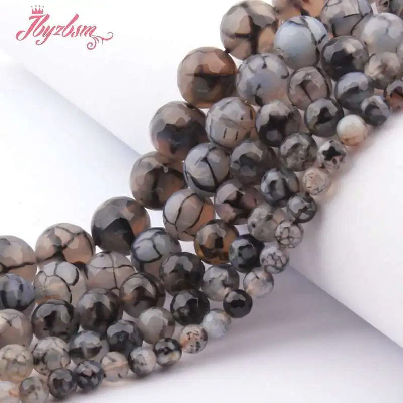 

Round Fire Agates Stone Beads Gray Faceted Cracked Gem Strand 15" 8,10mm For DIY Necklace Bracelet Jewelry Making,Free Shipping