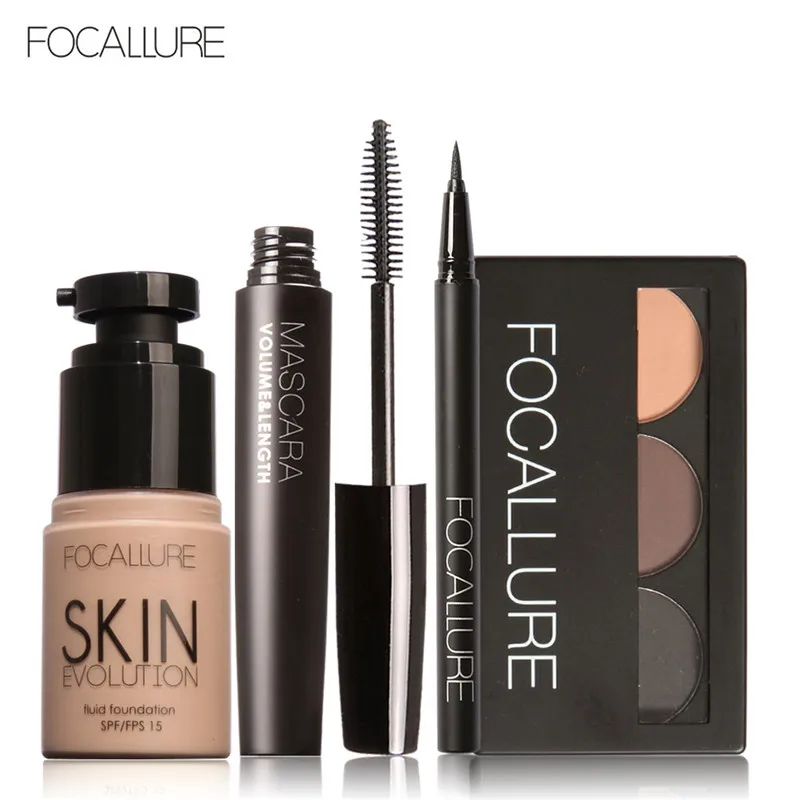 7 FOCALLURE Makup Набор инструментов 4 шт. должны иметь косметику, включая тональный крем Тушь для ресниц подводка для глаз брови макияж набор - Цвет: 7