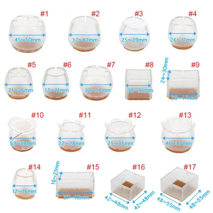 10pcs Silicone Rectangle Square Round Chair Leg Caps Feet Pads Furniture Table Covers Wood Floor Protectors TN99
