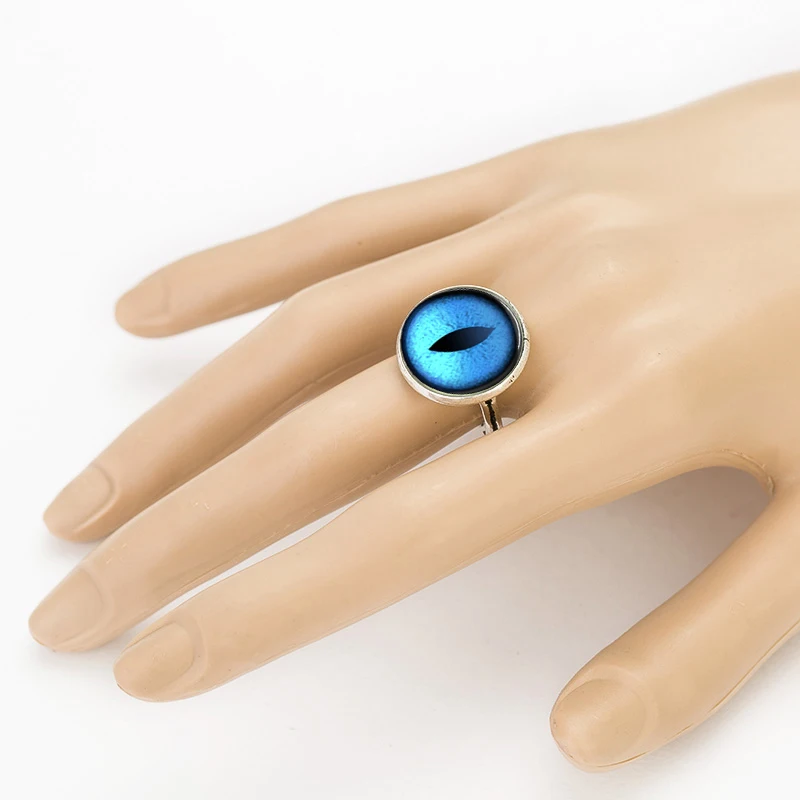 SUTEYI Vintage blue Dragon eye charm Cat glass dome cabochon gift for send friend adjustable rings handmade 100% | Украшения и