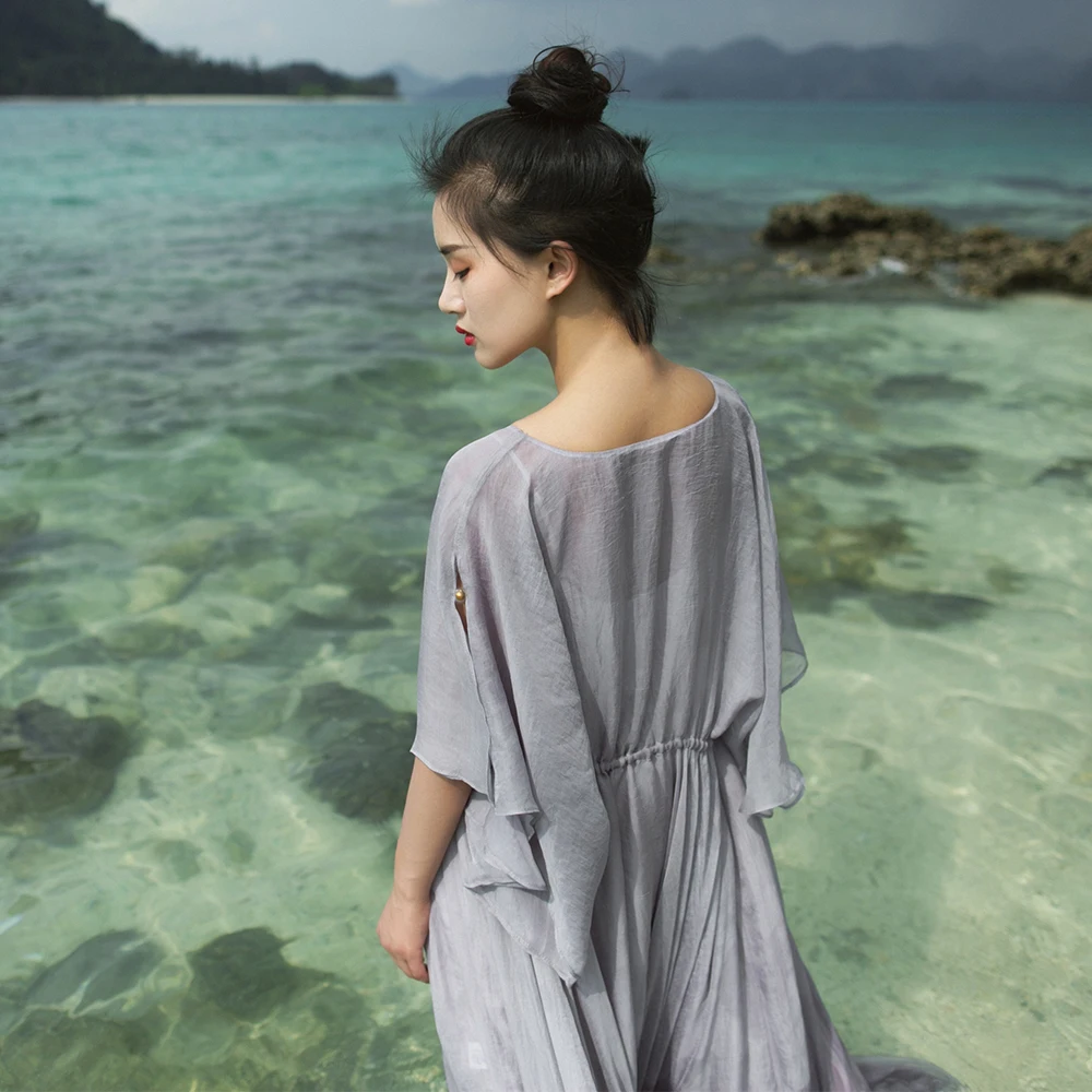 MM112 Новое поступление Струящееся летнее Шифоновое Платье макси с коротким