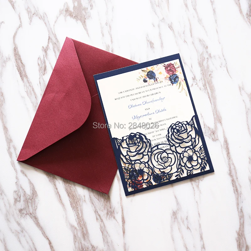 Персонализированное Свадебное приглашение с цветочным принтом марсала