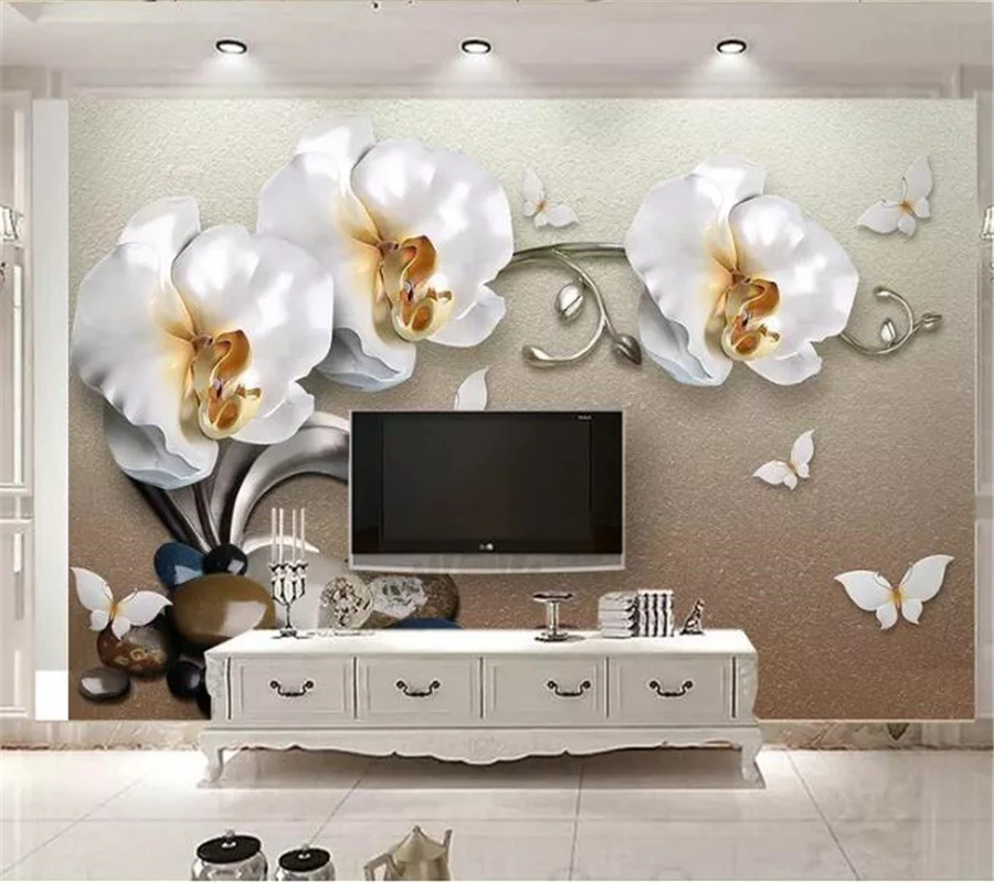 3d фотообои на заказ роскошные золотые украшения фаленопсис ТВ фон настенная