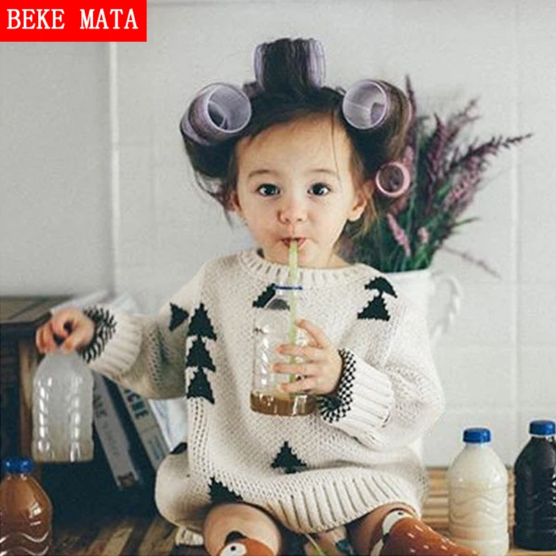 Вязаный детский свитер с рождественской елкой Повседневный весенний хлопковый