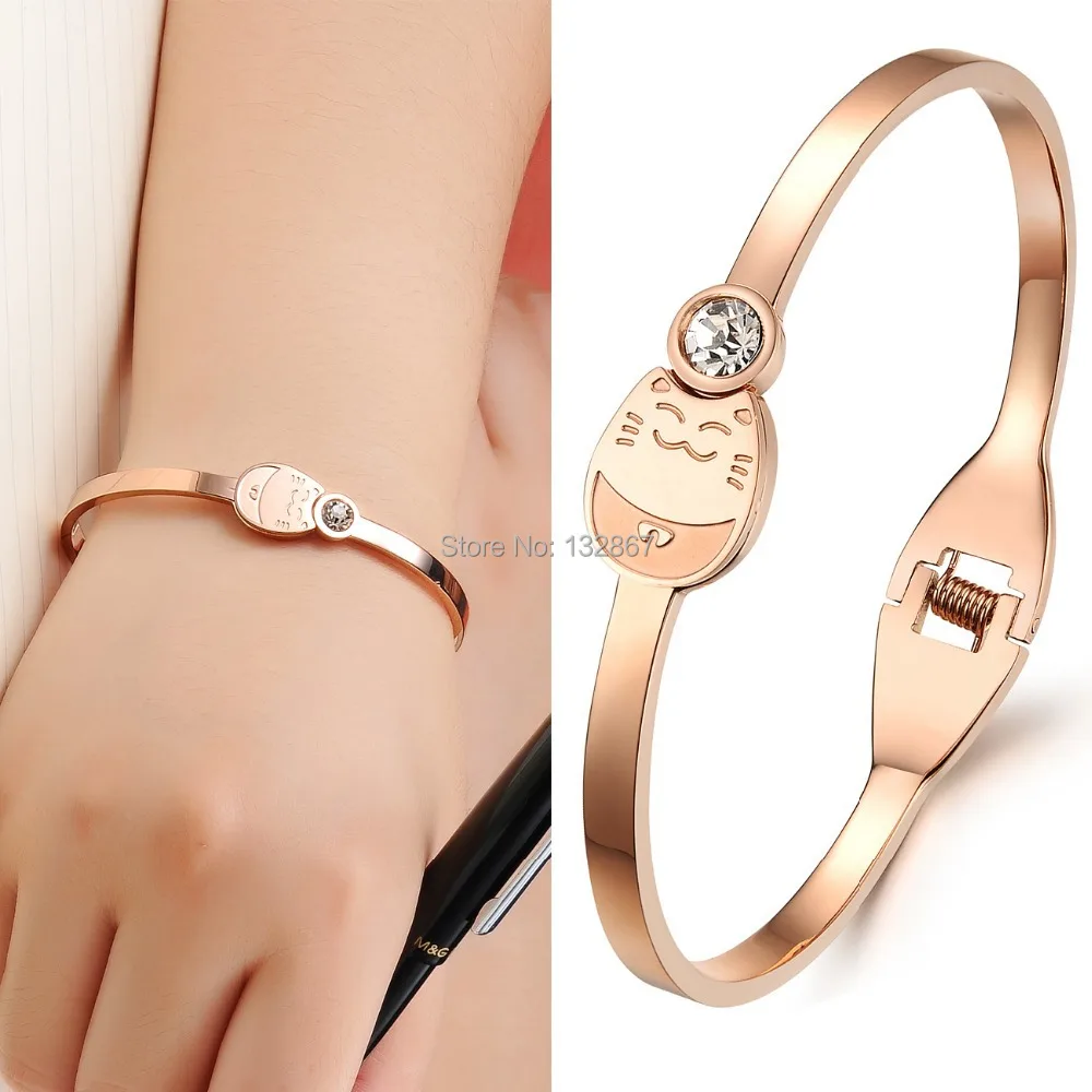 IP розовое золото из нержавеющей стали Открытый браслет на запястье женский удачу