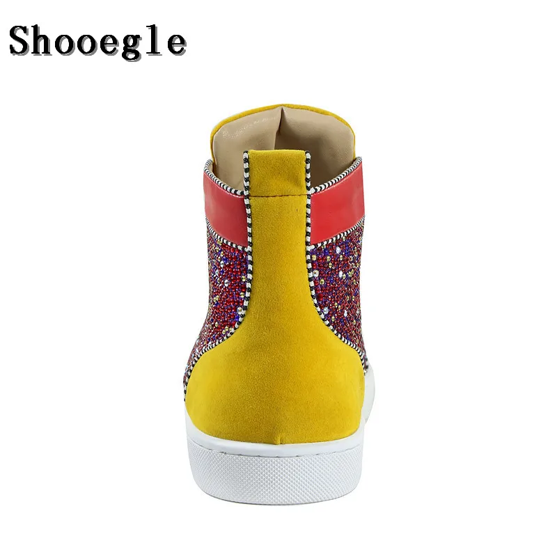 SHOOEGLE мужские Красочные Стразы высокие кроссовки со стразами на шнуровке