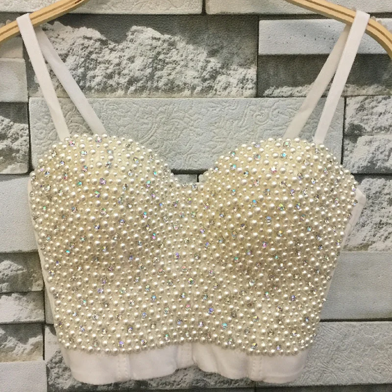 Женский топ бюстье ручной работы с жемчугом и белыми бусинами украшенный