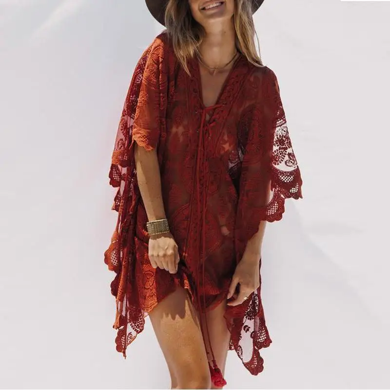 Куркума v образным вырезом пляжное покрытие перекрестное Платье на шнуровке