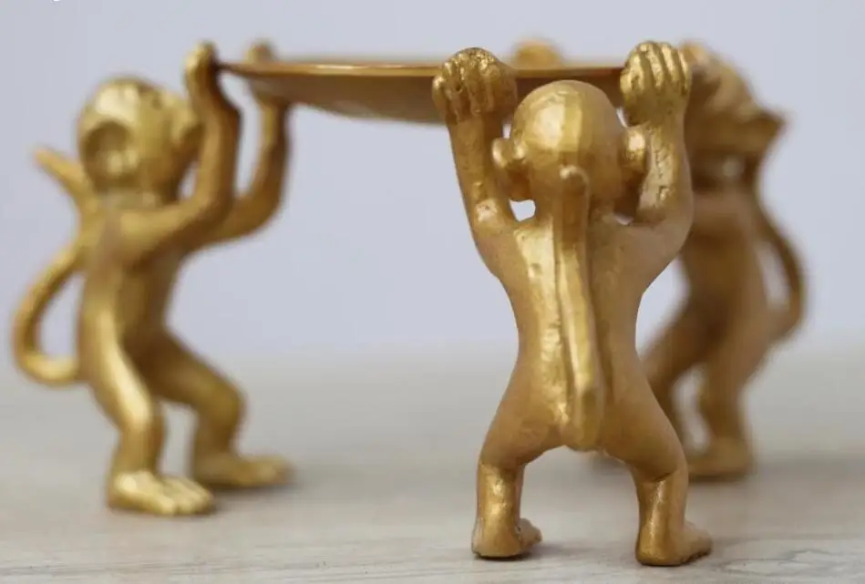 Китай латунная резьба обезьянка три фута масляная лампа подсвечник статуя NO47 |